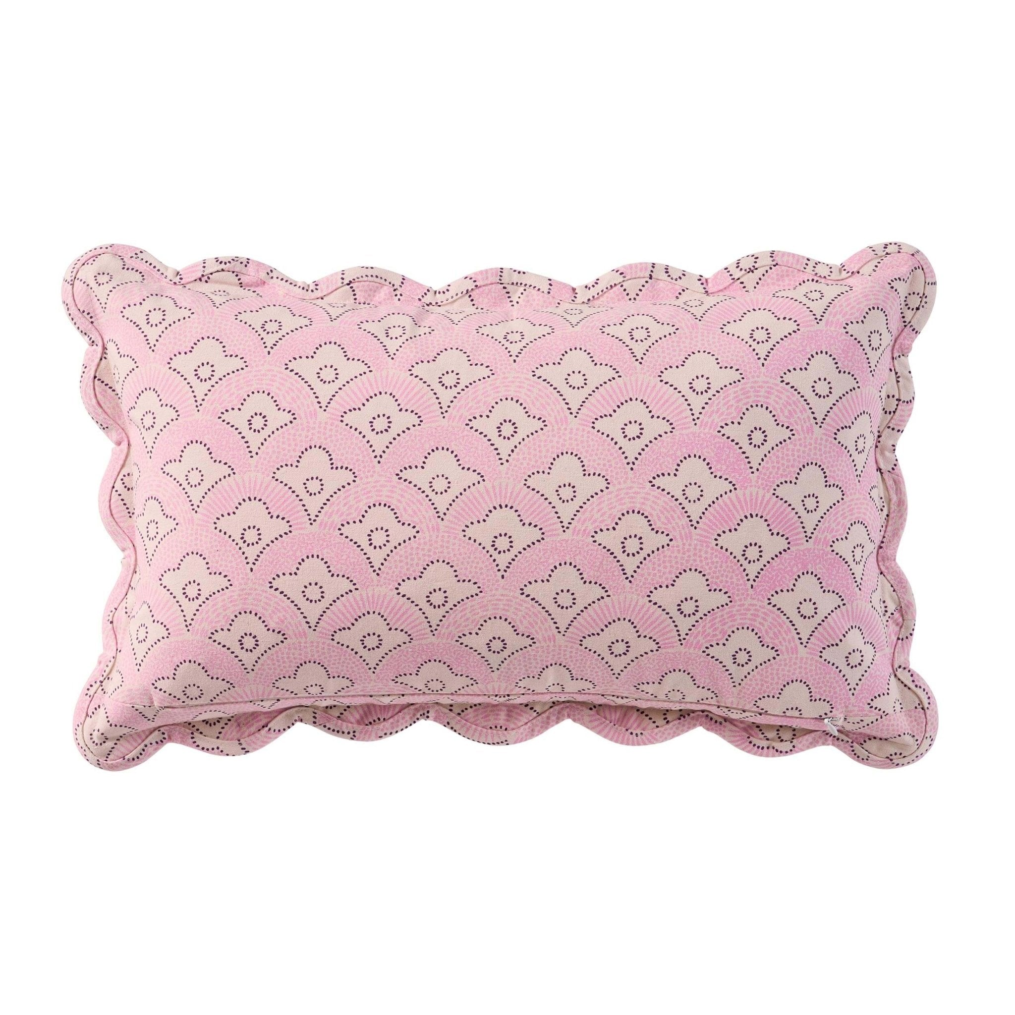 Esme 100% Cotton Printed Scallop Reversible Cushion Cover - Pink - DUSK