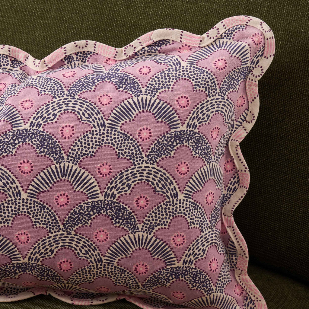 Esme 100% Cotton Printed Scallop Reversible Sofa Cushion Cover - Pink - DUSK
