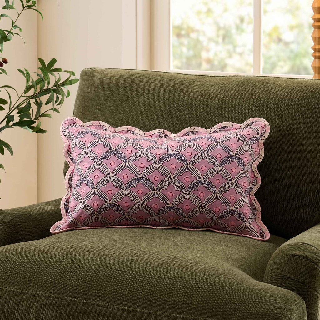 Esme 100% Cotton Printed Scallop Reversible Sofa Cushion Cover - Pink - DUSK