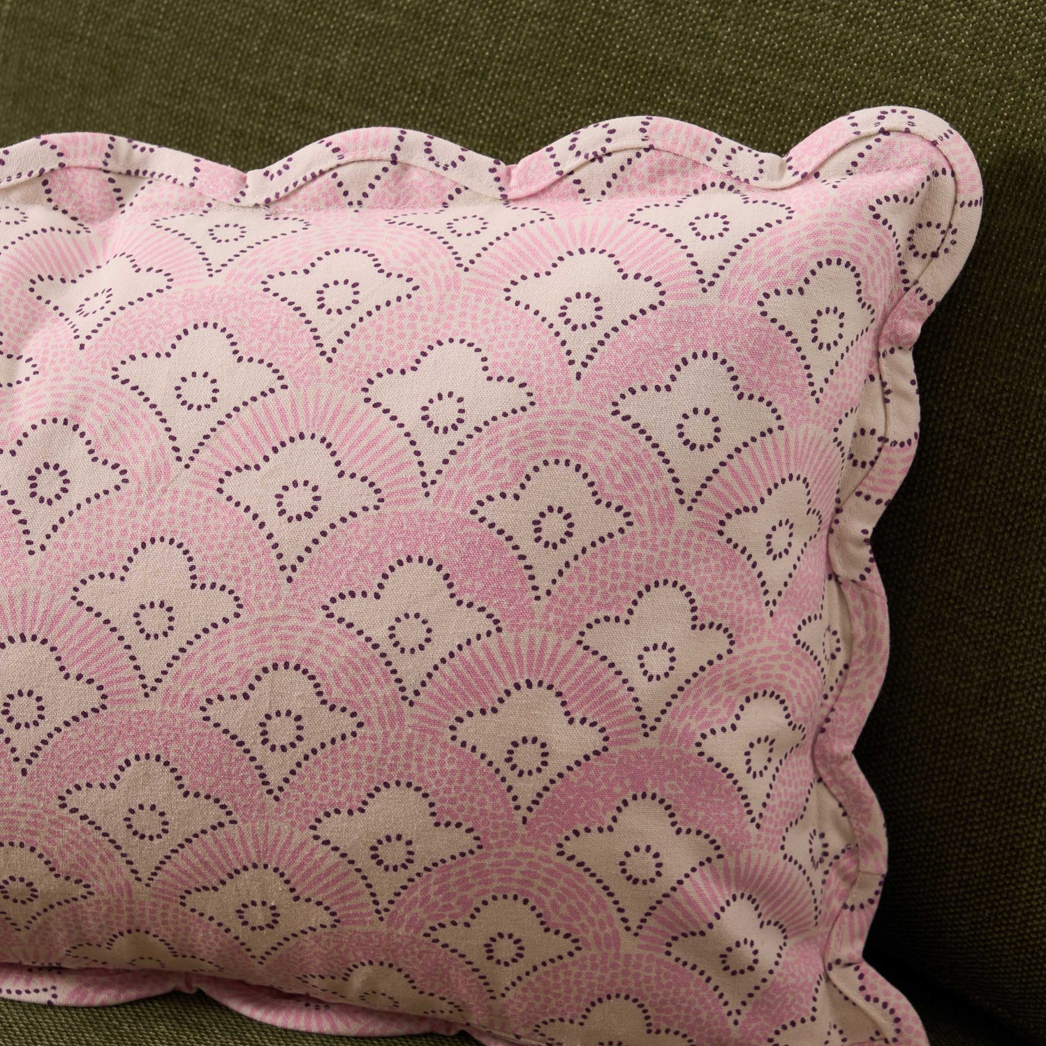 Esme 100% Cotton Printed Scallop Sofa Cushion Cover - Pink - DUSK