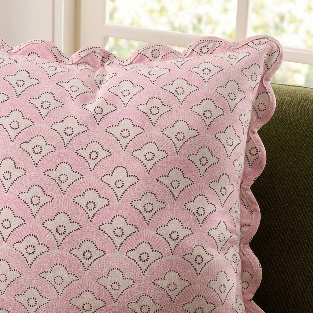 Esme 100% Cotton Printed Scallop Sofa Cushion Cover - Pink - DUSK