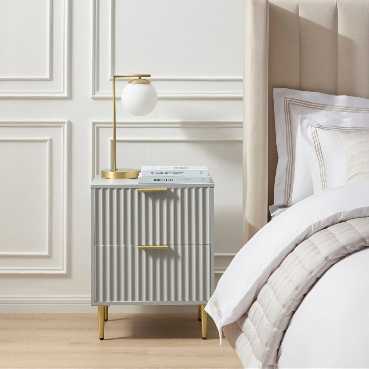 Evie 2 Drawer Bedside Table - Grey - DUSK