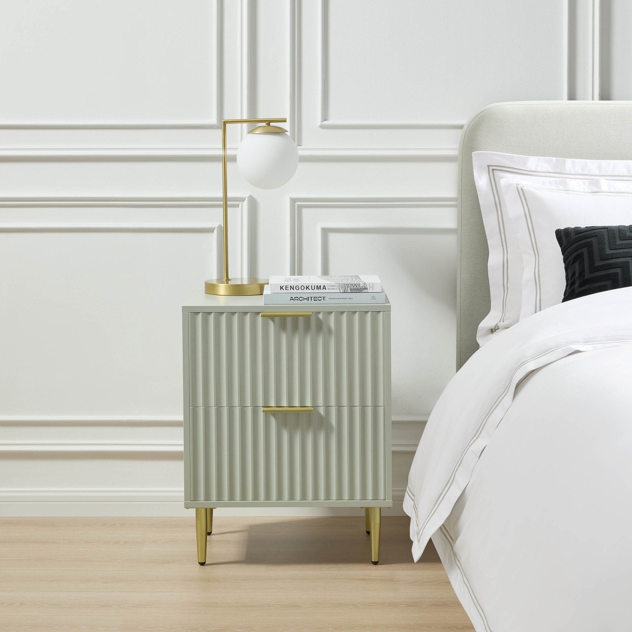 Evie 2 Drawer Bedside Table - Sage Green - DUSK