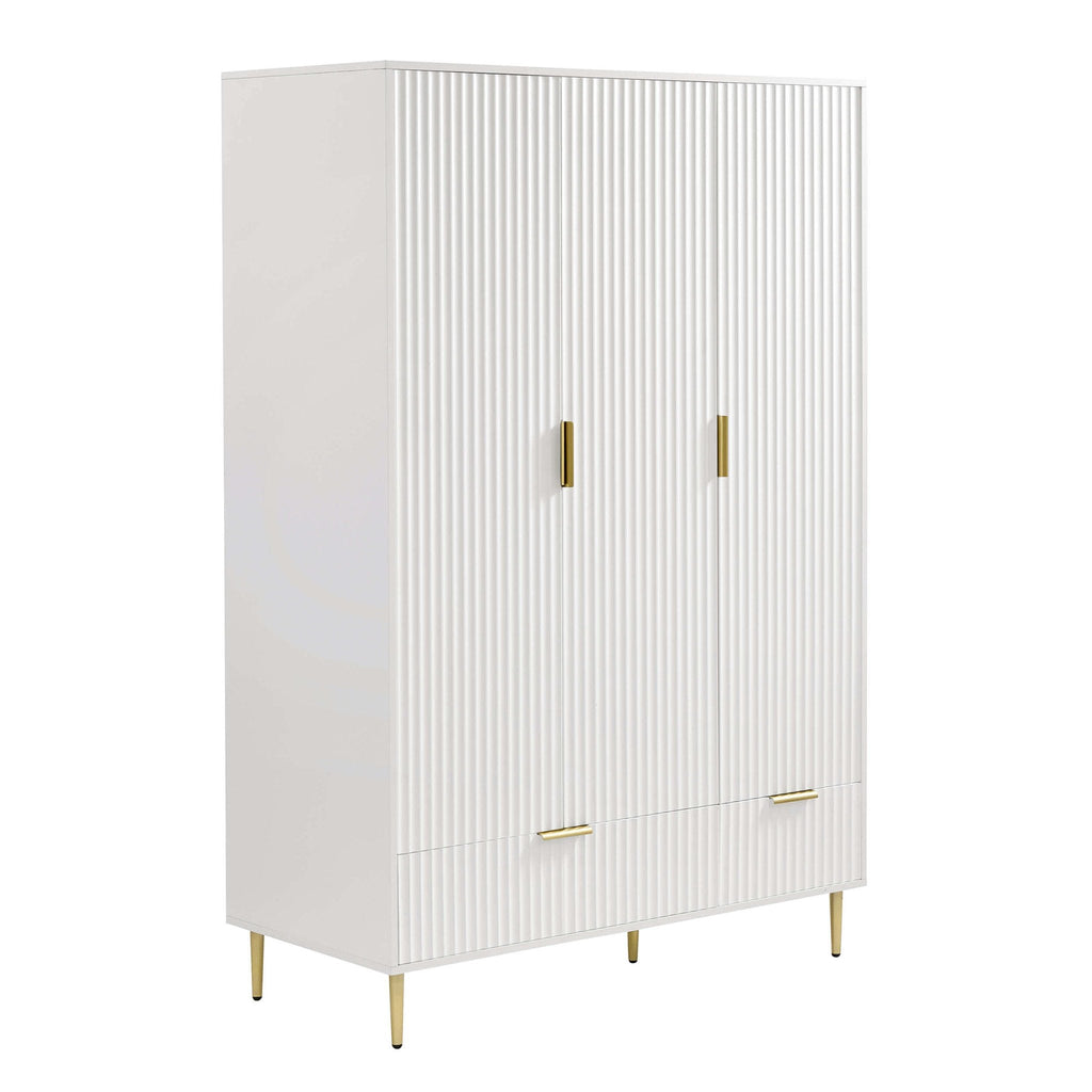 Evie 3 Door Wardrobe with Drawers - Warm White - DUSK