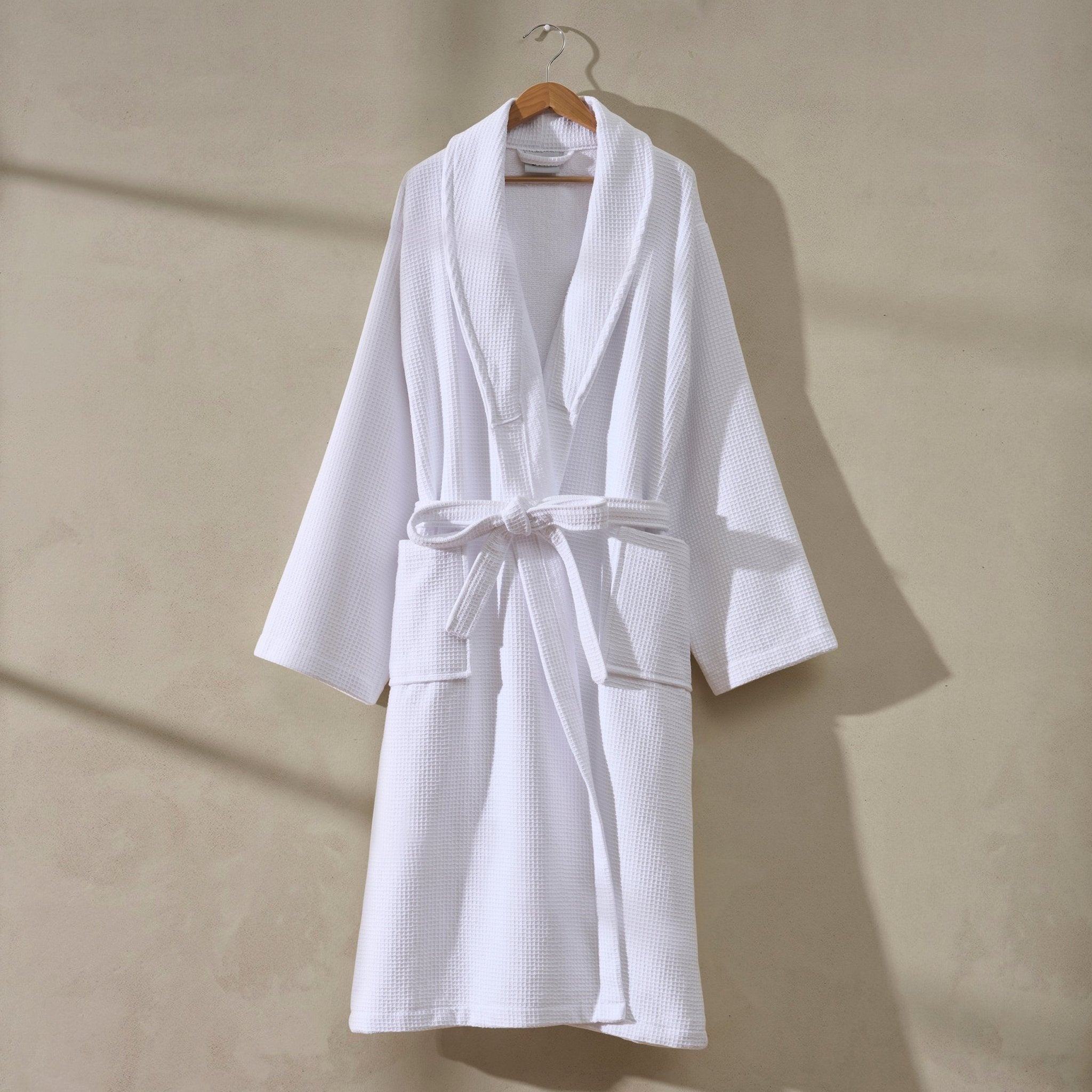 Fiji Waffle Cotton Robe - White - DUSK