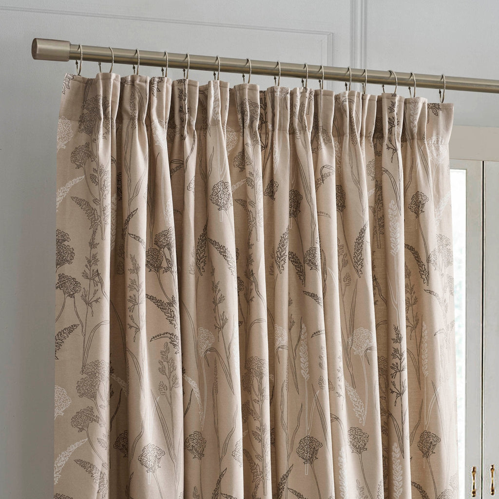 Floral Pencil Pleat Curtains - Taupe - DUSK