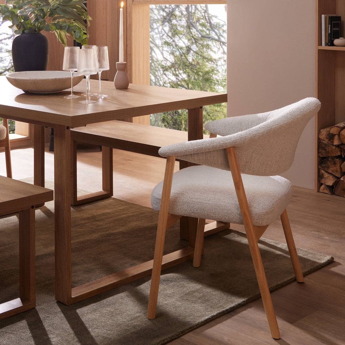 Frankie Dining Chair - Boucle Ivory/Light Wood - DUSK