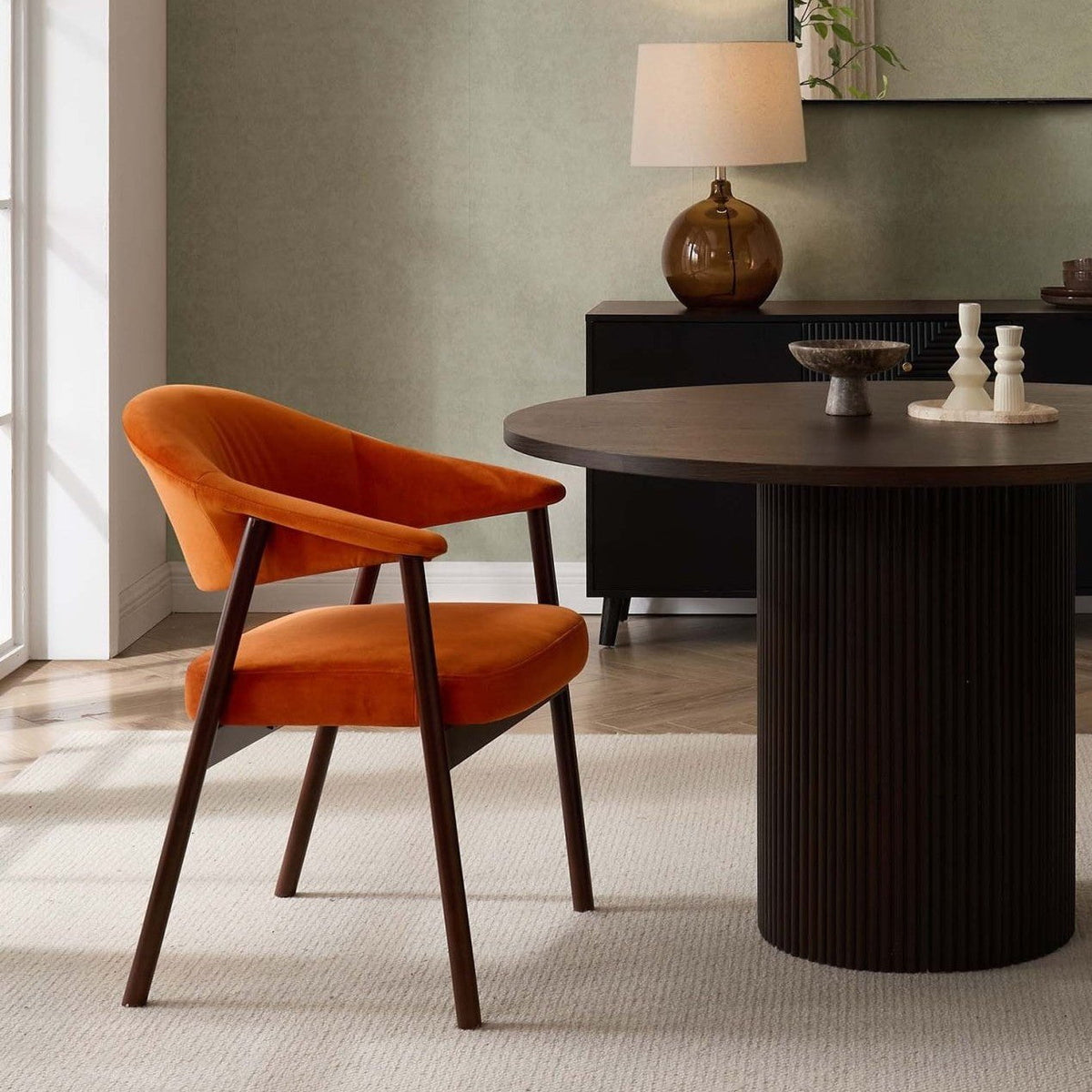 Frankie Dining Chair - Orange/Walnut - DUSK