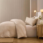 Gabriella Gingham 100% Cotton Duvet Cover and Pillowcase Set - Natural - DUSK