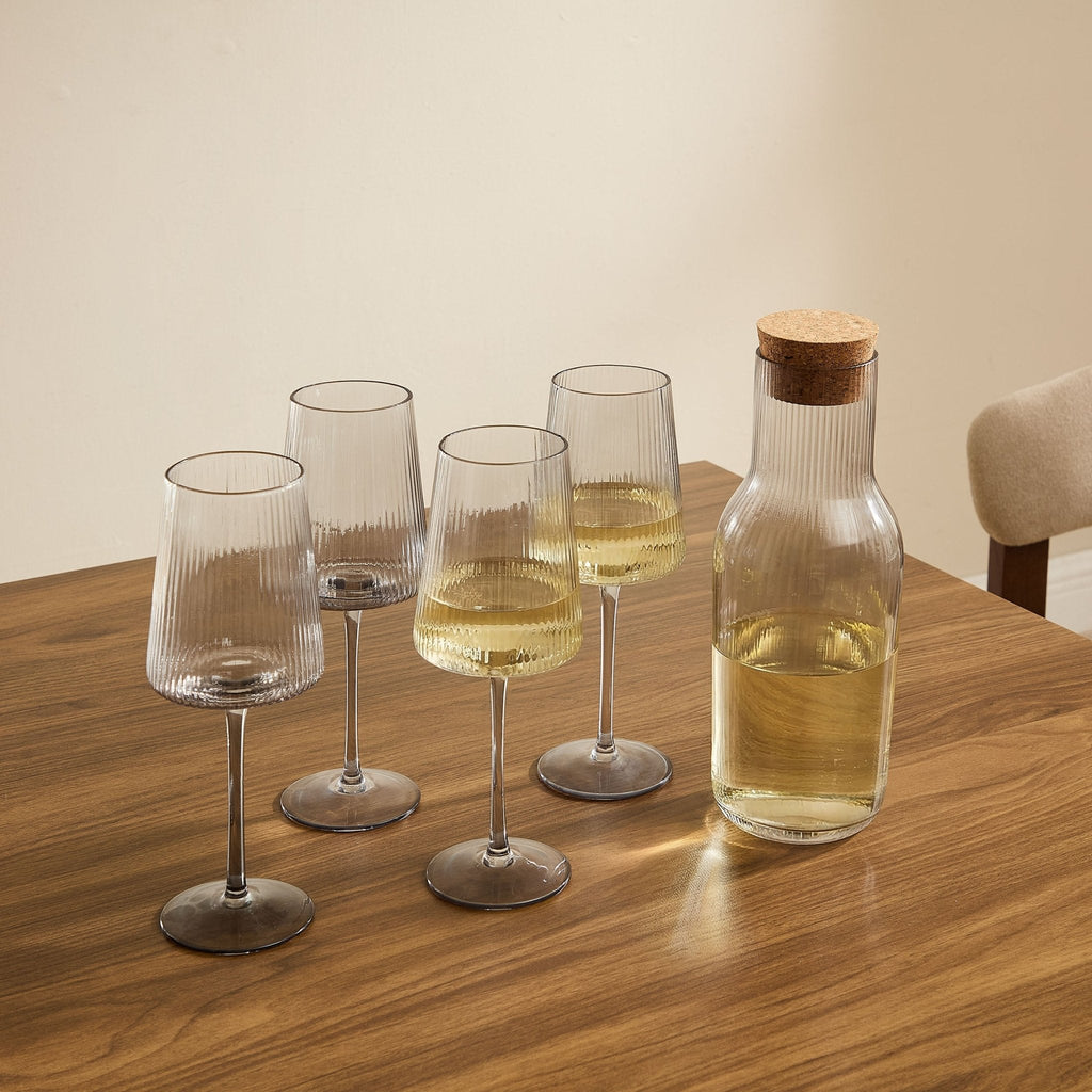 Gatsby Ripple 5 Piece Wine Glass and Carafe Set - Smoked - DUSK