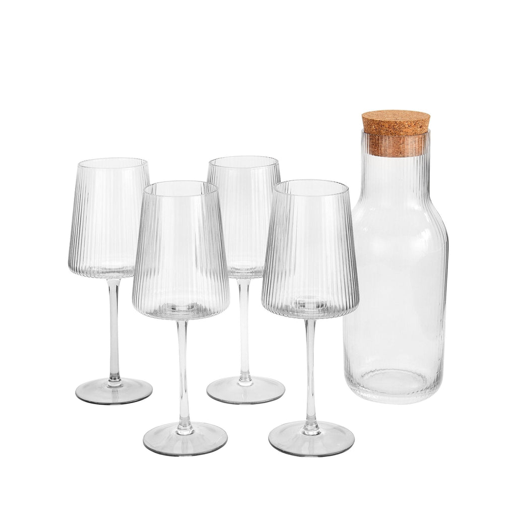 Gatsby Ripple 5 Piece Wine Glass and Carafe Set - Smoked - DUSK