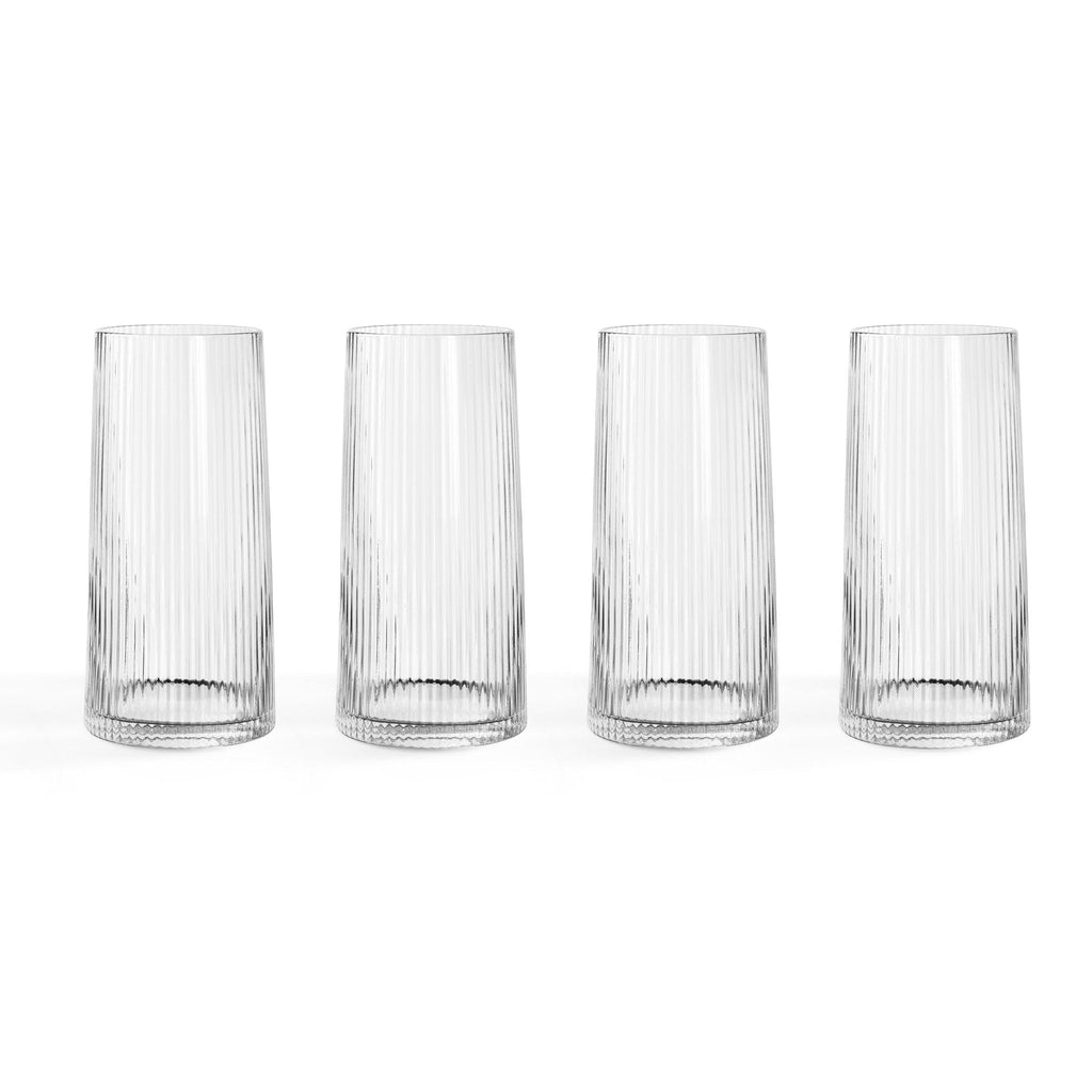 Gatsby Seat of 4 Ripple Glass Highballs - Clear - DUSK