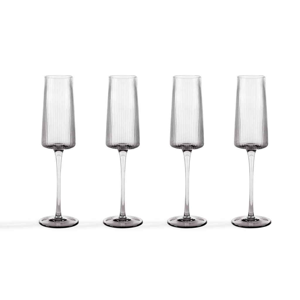 Gatsby Set of 4 Ripple Glass Champagne Flutes - Smoked - DUSK