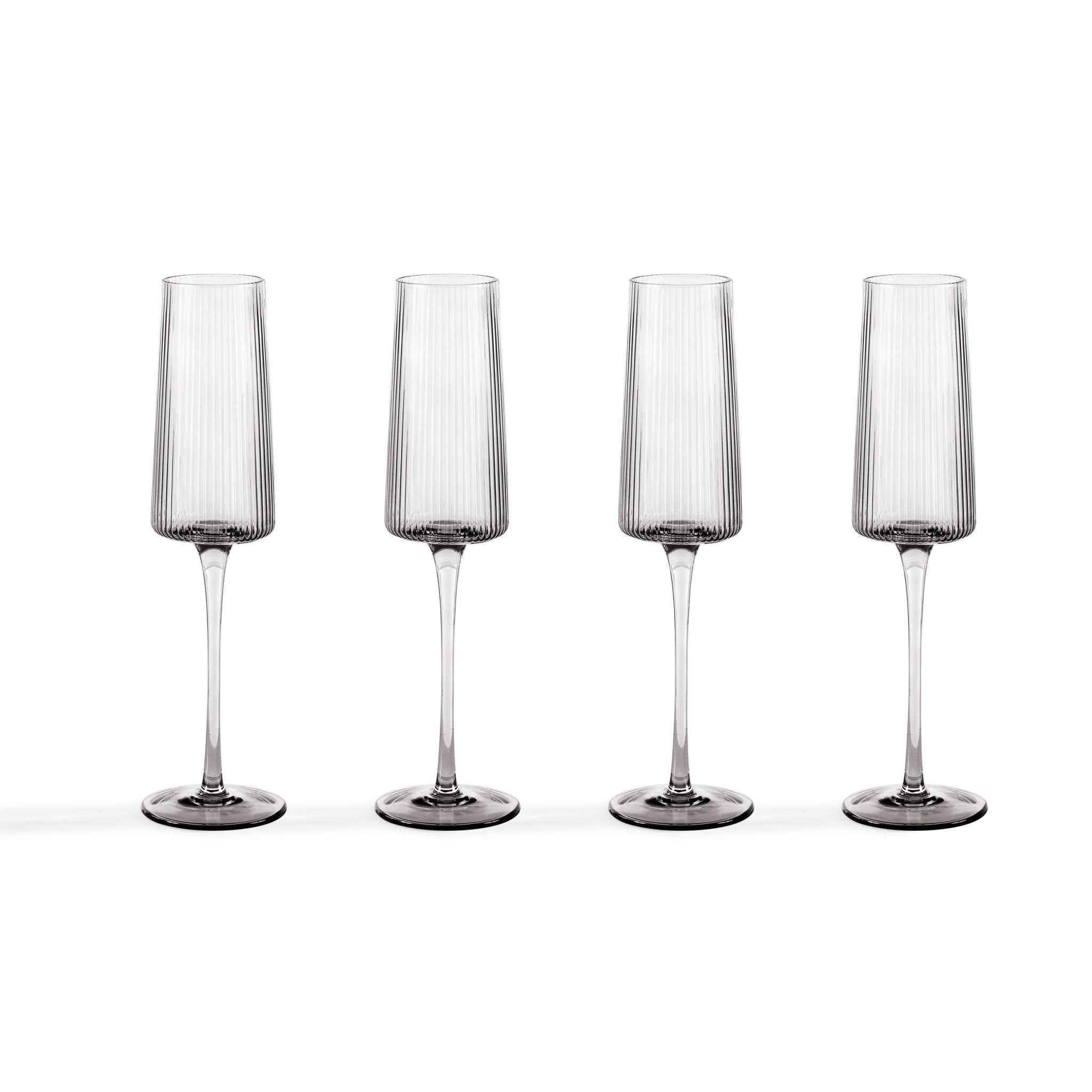Gatsby Set of 4 Ripple Glass Champagne Flutes - Smoked - DUSK