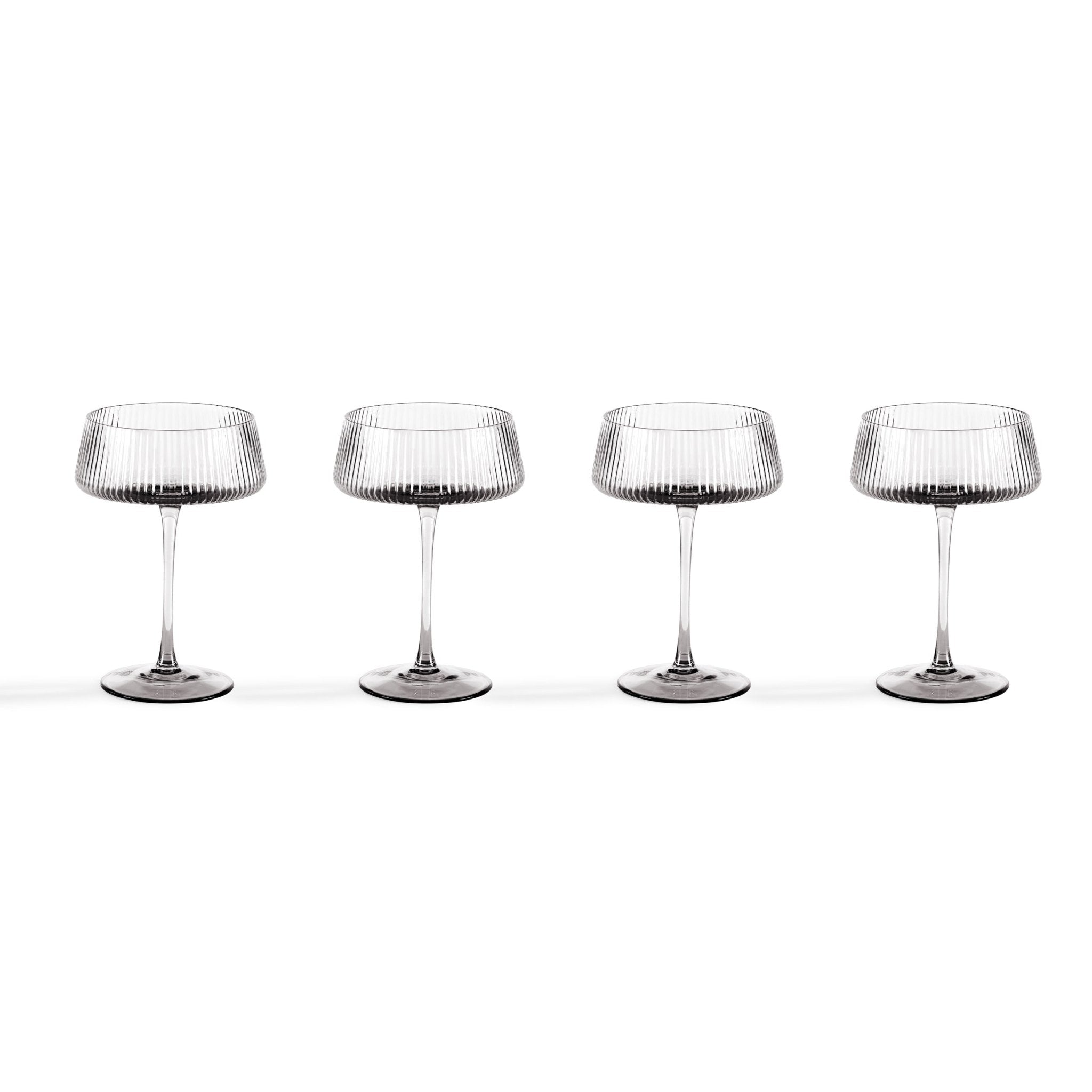 Gatsby Set of 4 Ripple Glass Coupes - Smoked - DUSK