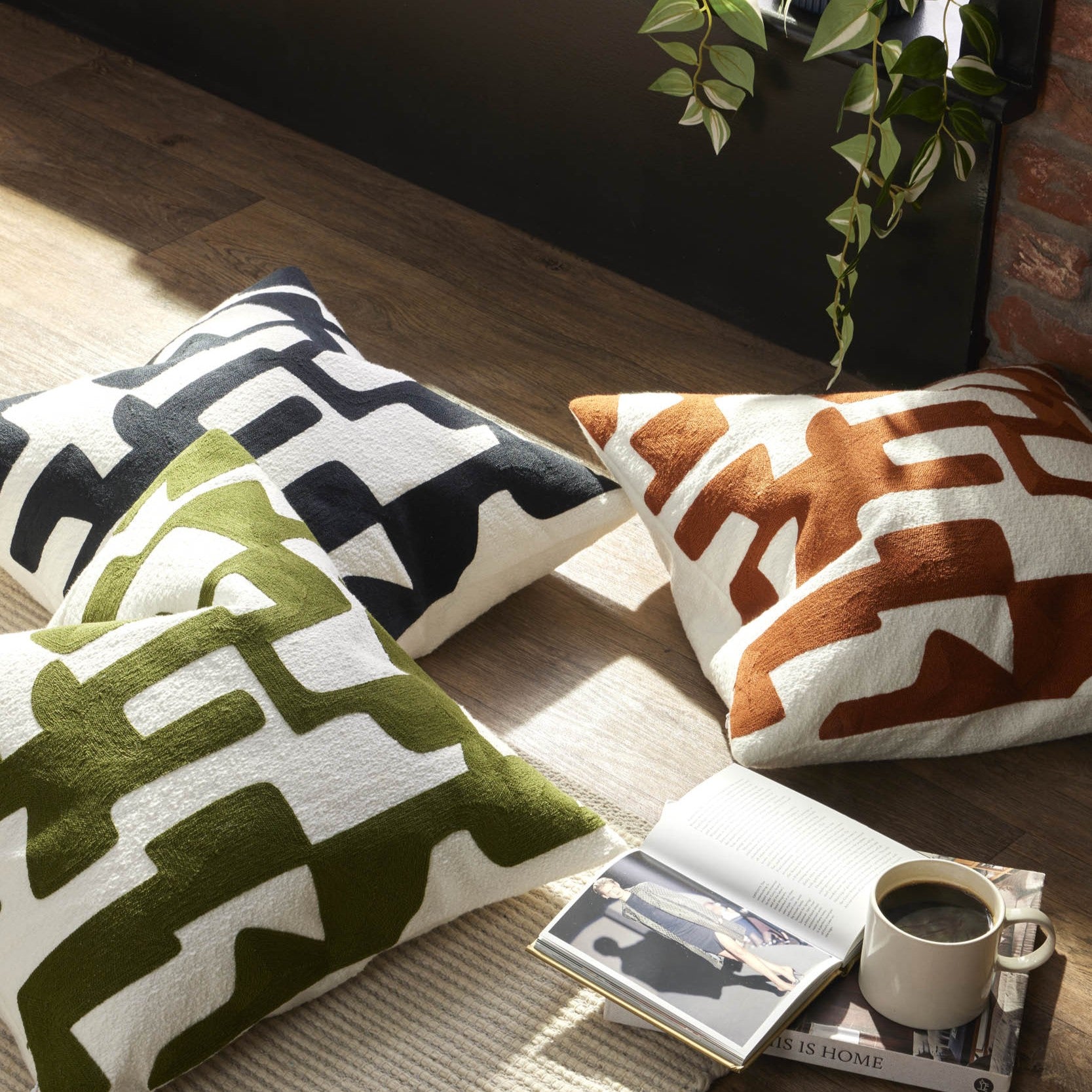 Geometric Jacquard Cushion Cover - Burnt Orange - DUSK