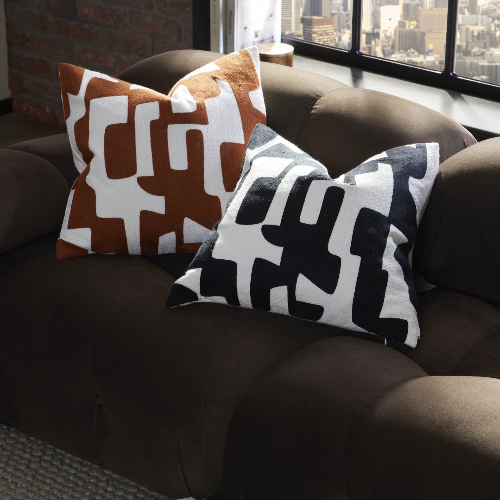 Geometric Jacquard Cushion Cover - Burnt Orange - DUSK