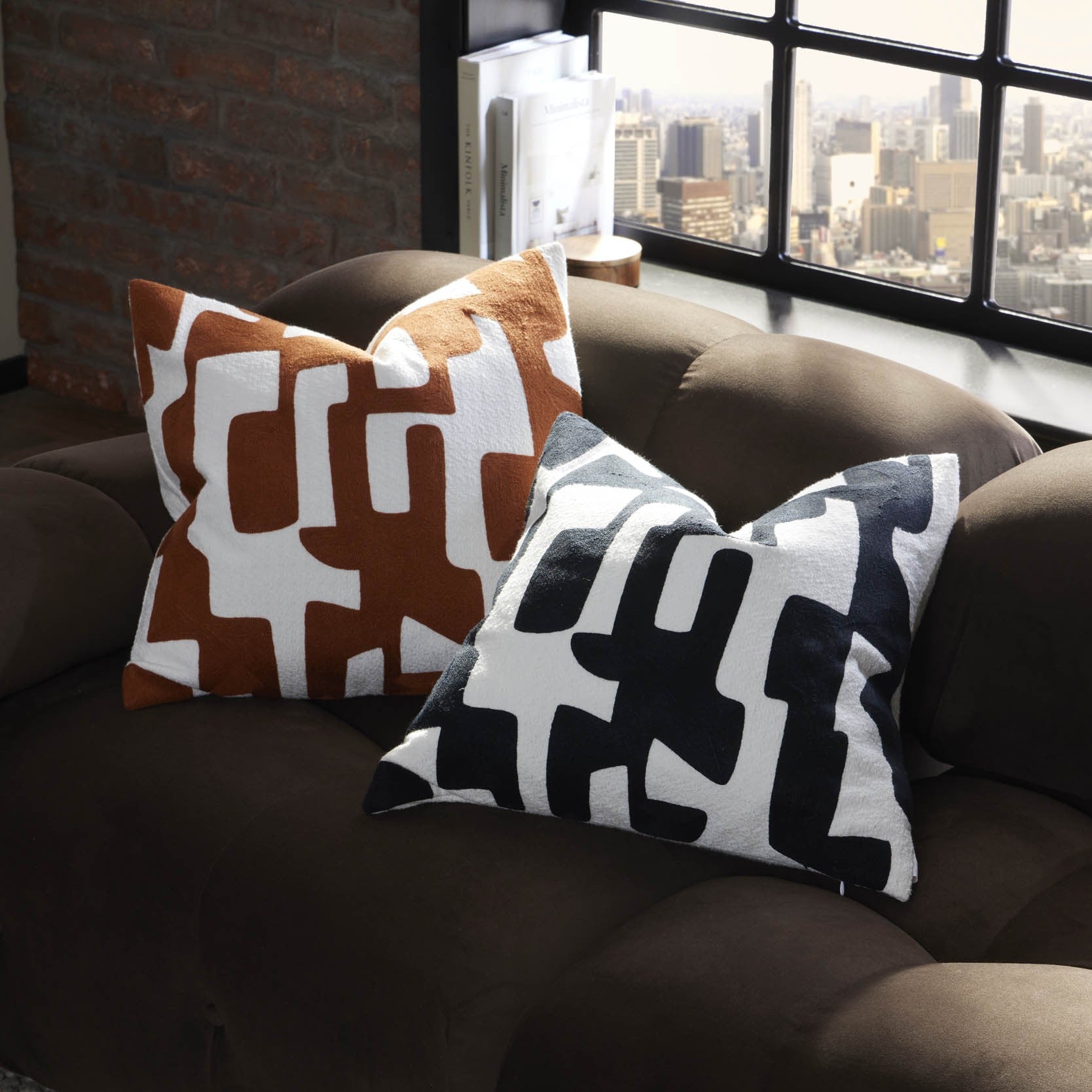 Geometric Jacquard Sofa Cushion Cover - Burnt Orange - DUSK