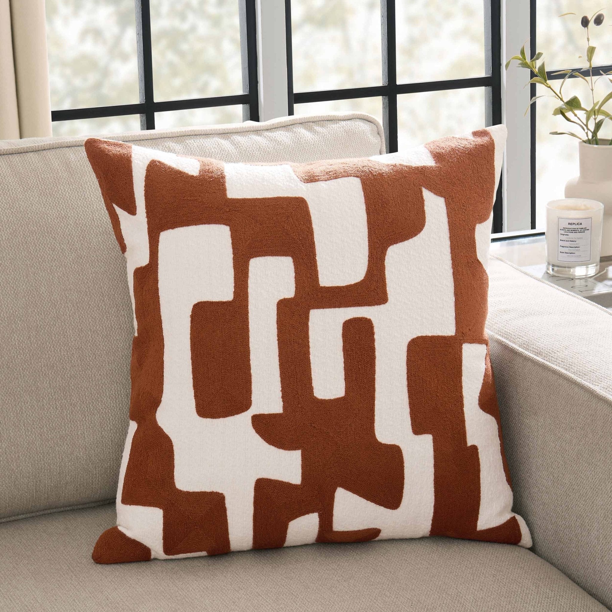 Geometric Jacquard Sofa Cushion Cover - Burnt Orange - DUSK
