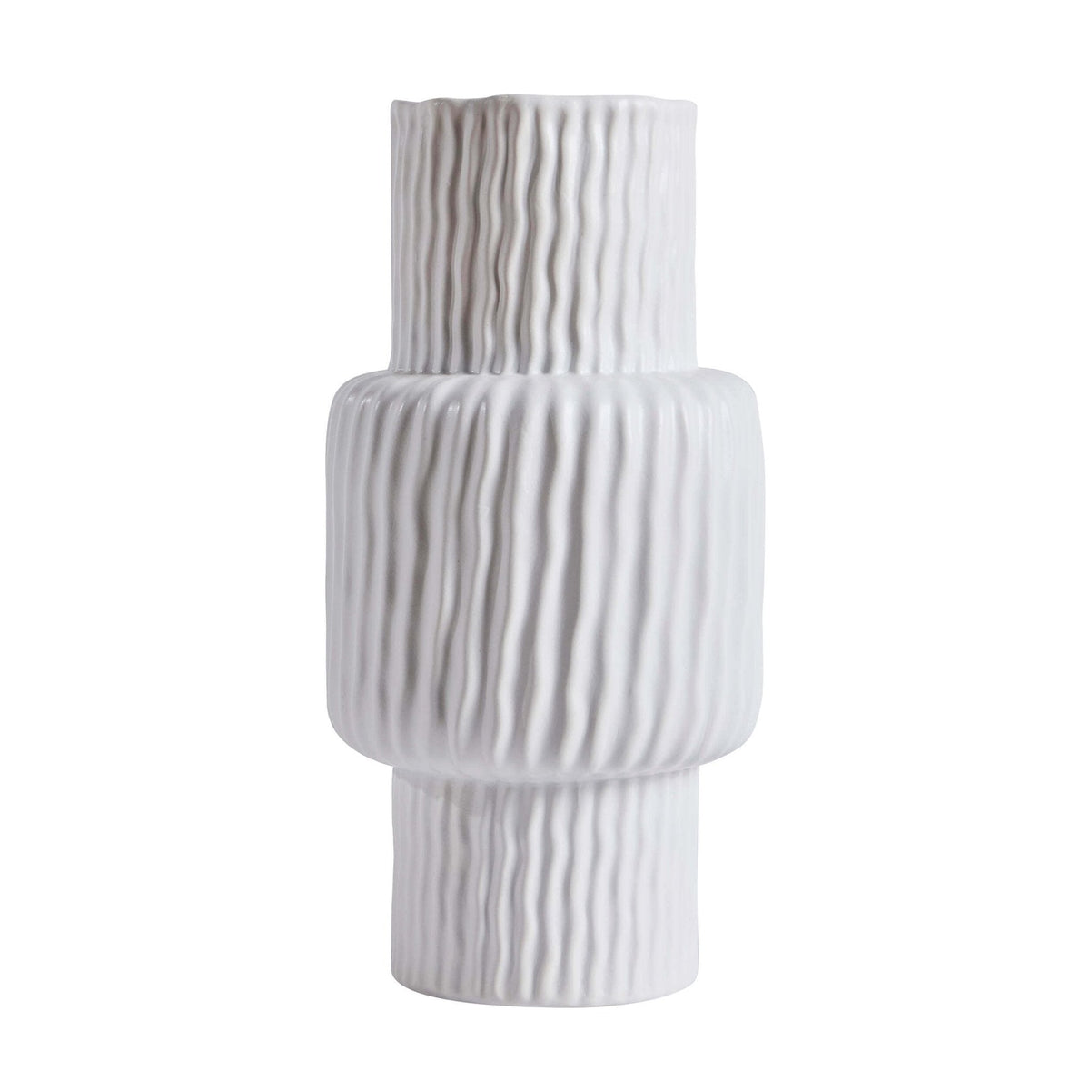 Gina Asymmetric Ribbed Vase - White - DUSK