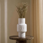 Gina Asymmetric Ribbed Vase - White - DUSK