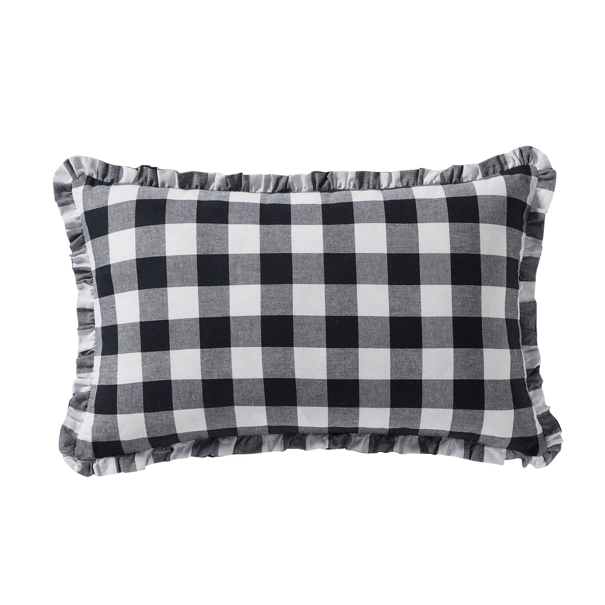 Gingham Square Frill Edge Cushion Cover - Black - DUSK
