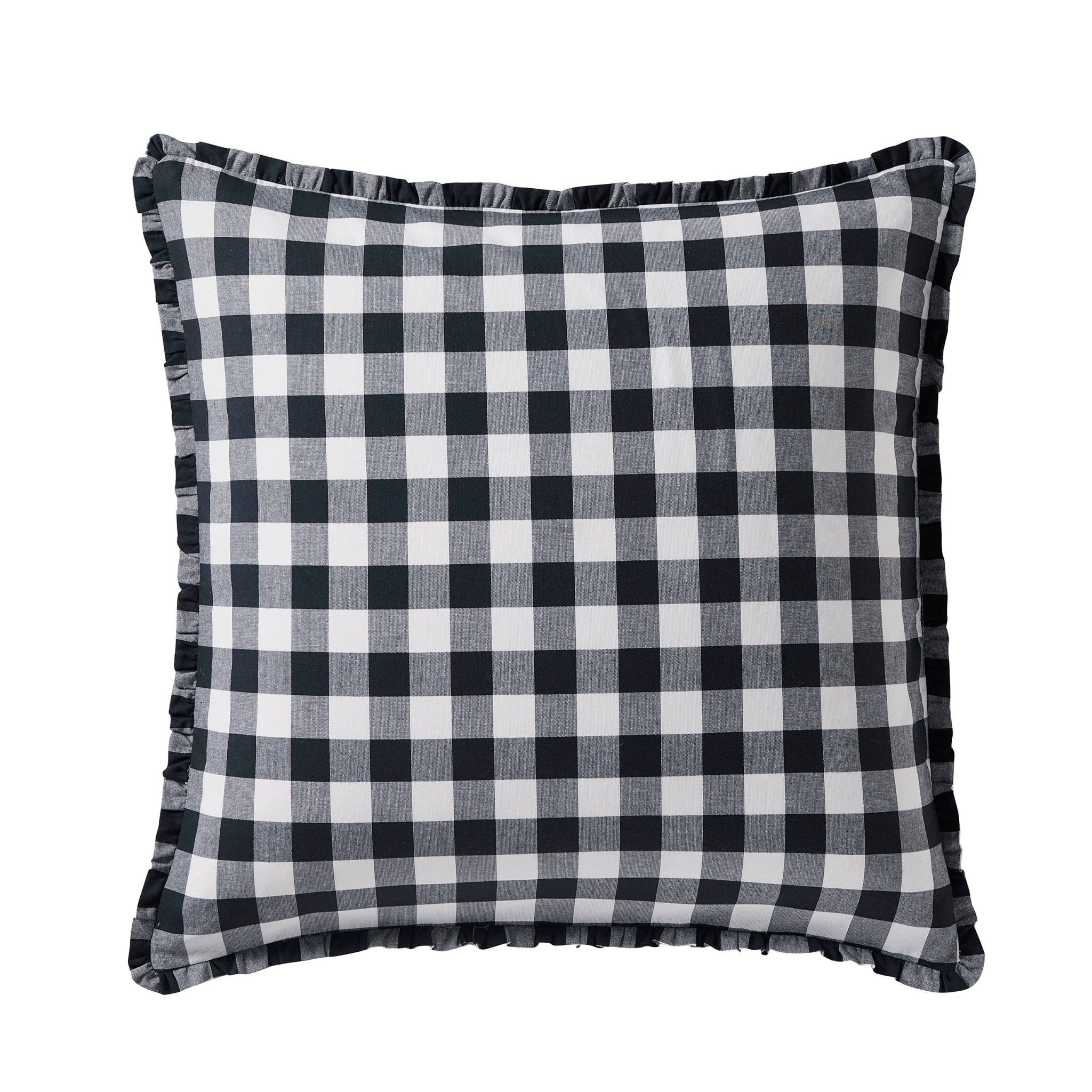 Gingham Square Frill Edge Cushion Cover - Black - DUSK