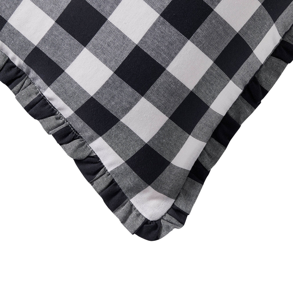 Gingham Square Frill Edge Cushion Cover - Black - DUSK