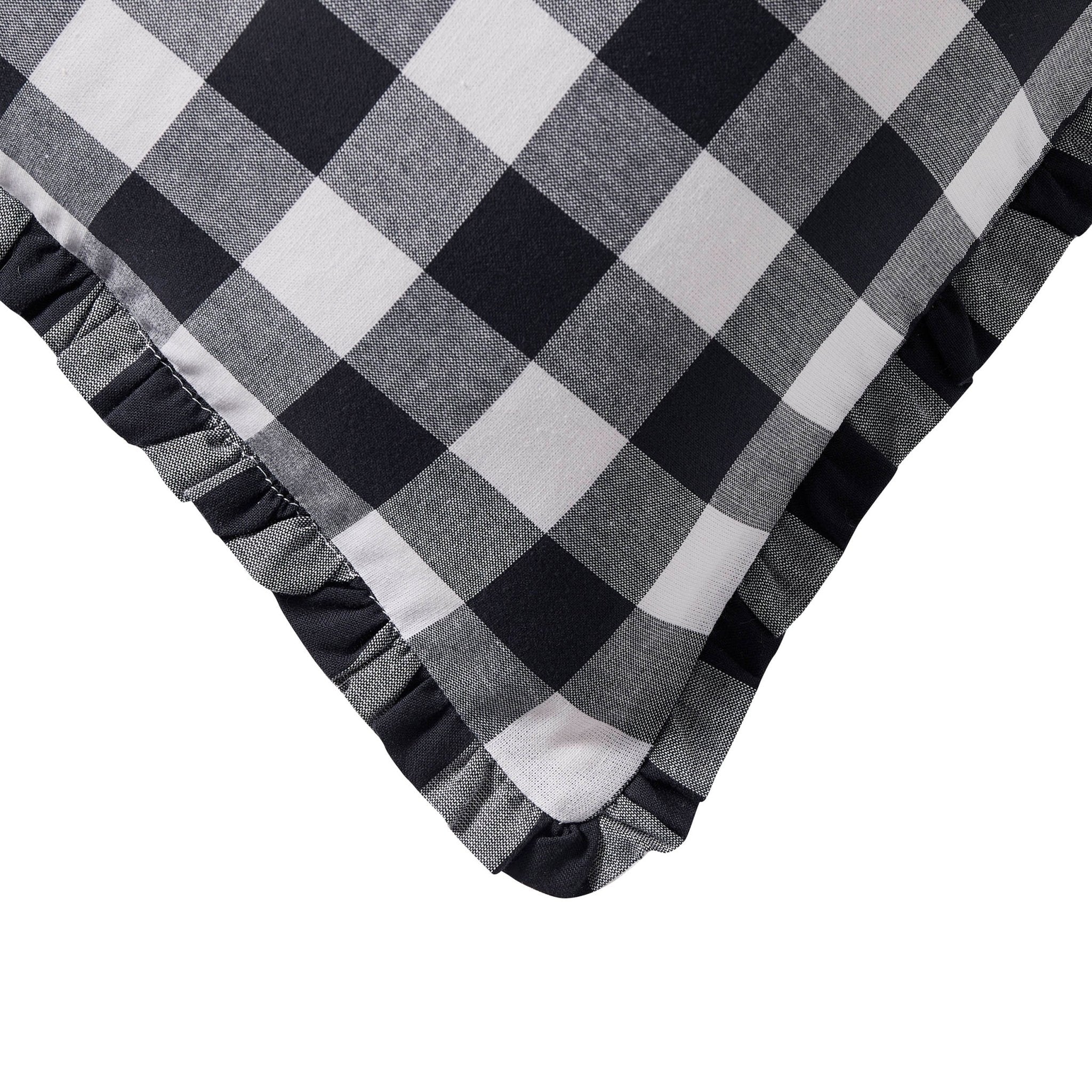 Gingham Square Frill Edge Cushion Cover - Black - DUSK