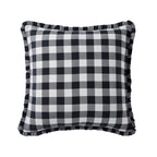 Gingham Square Frill Edge Cushion Cover - Black - DUSK