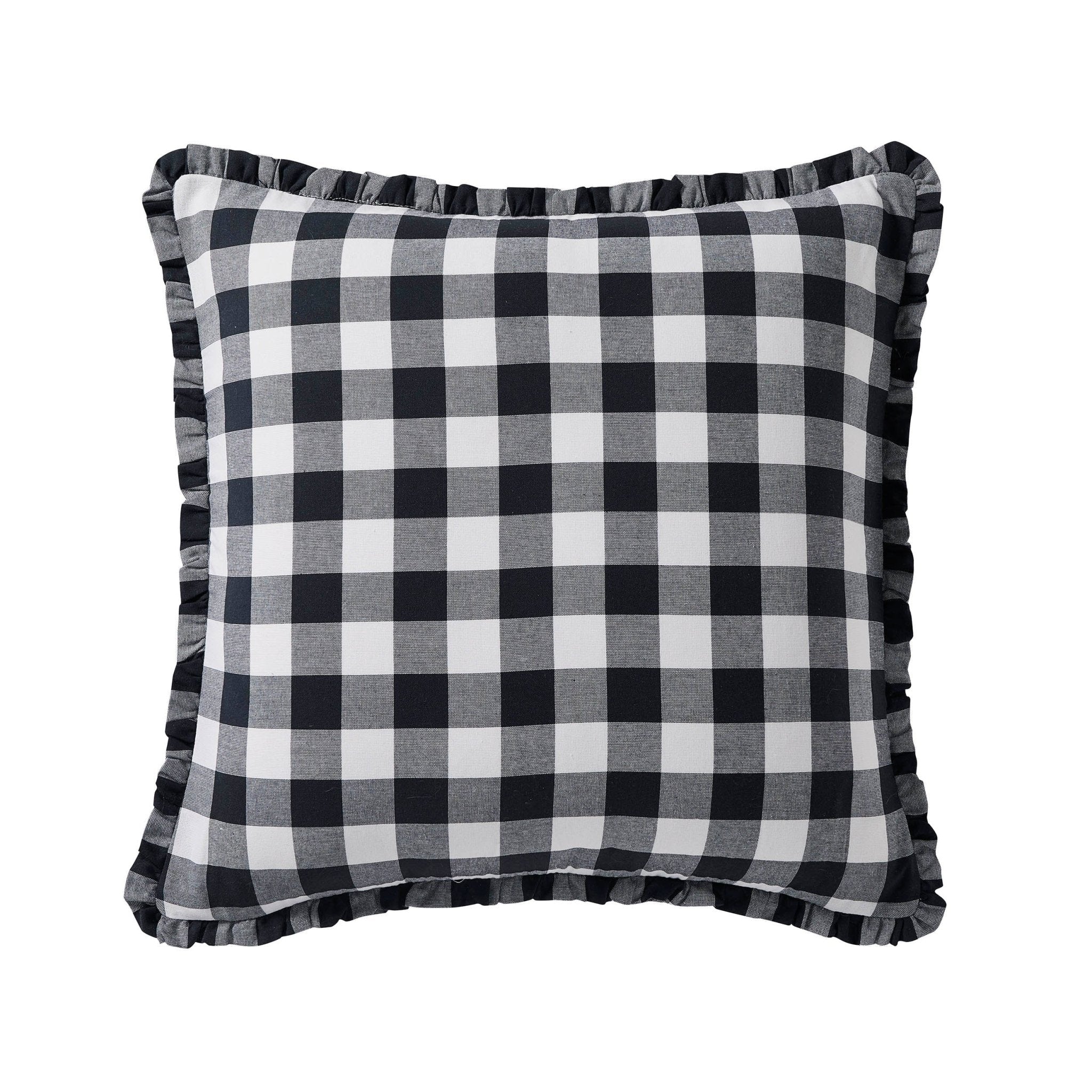 Gingham Square Frill Edge Cushion Cover - Black - DUSK