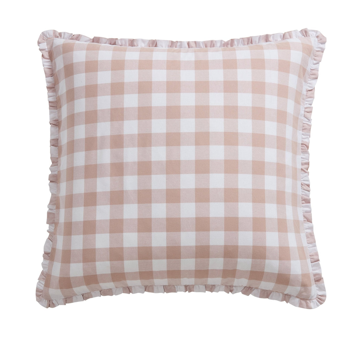 Gingham Square Frill Edge Cushion Cover - Blush Pink - DUSK