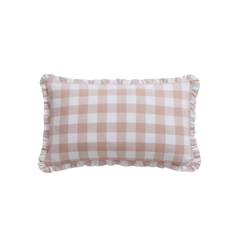 Gingham Square Frill Edge Sofa Cushion Cover - Blush Pink - DUSK