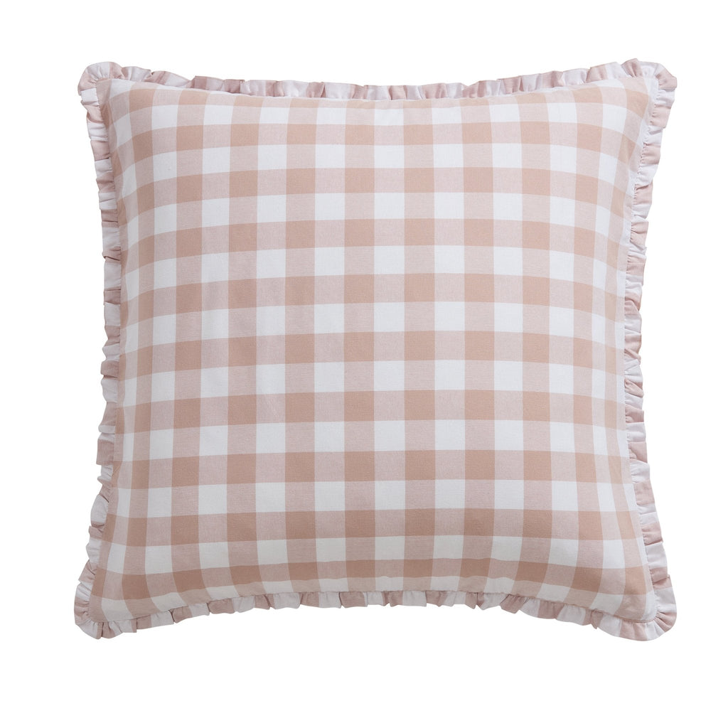 Gingham Square Frill Edge Sofa Cushion Cover - Blush Pink - DUSK