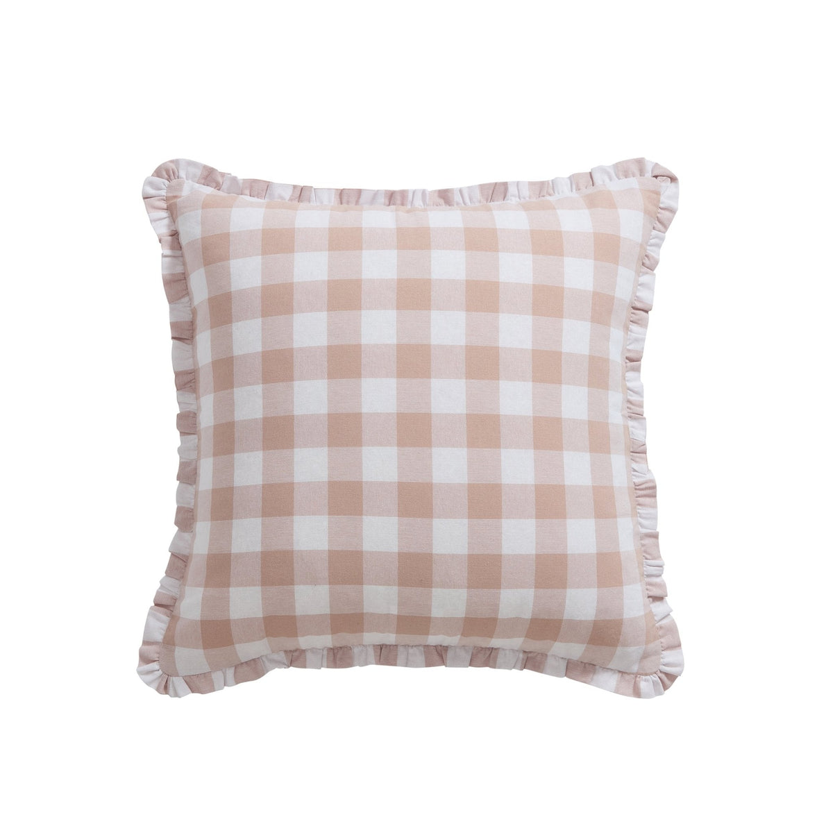 Gingham Square Frill Edge Sofa Cushion Cover - Blush Pink - DUSK