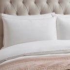 Girona 200 Thread Count Pom - Pom Duvet Cover - Cotton - White/Pink - DUSK