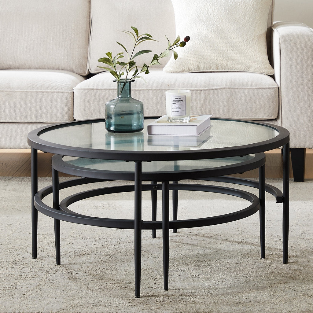 Glass Round Nesting Coffee Tables - DUSK