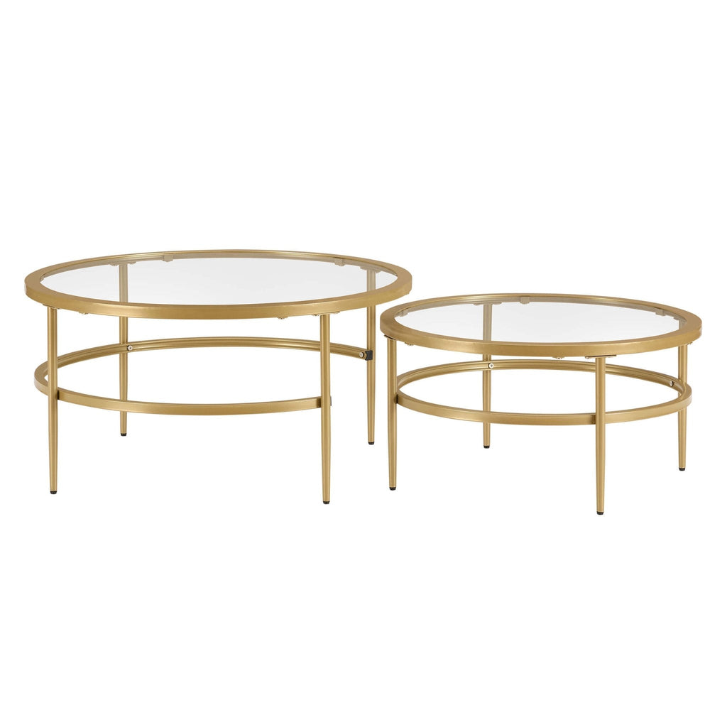 Glass Round Nesting Coffee Tables - Gold - DUSK