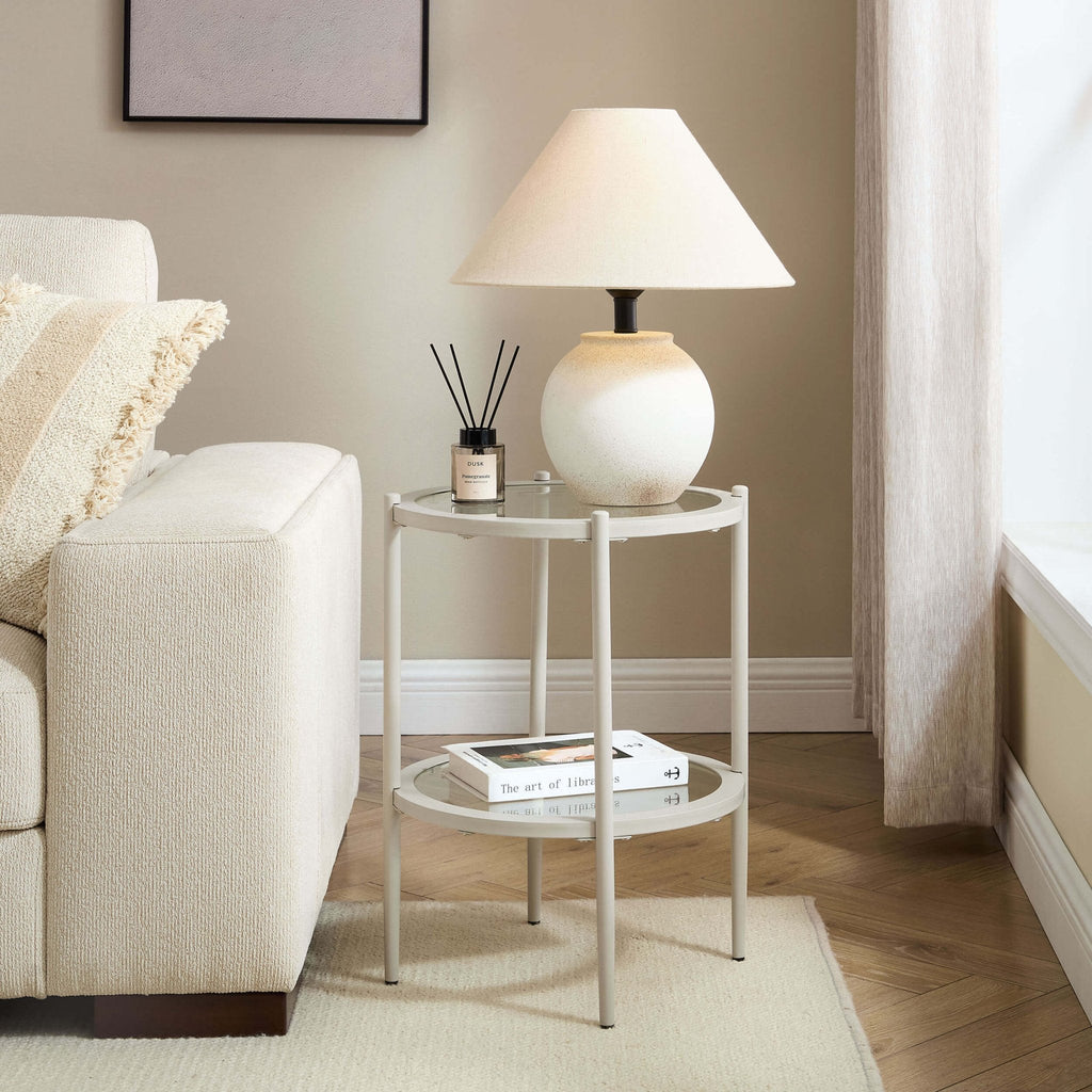 Glass Round Side Table - Stone - DUSK