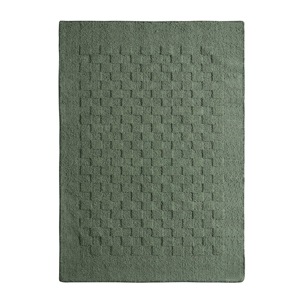 Hand Woven Wool Checkerboard Rug - Forest Green - DUSK