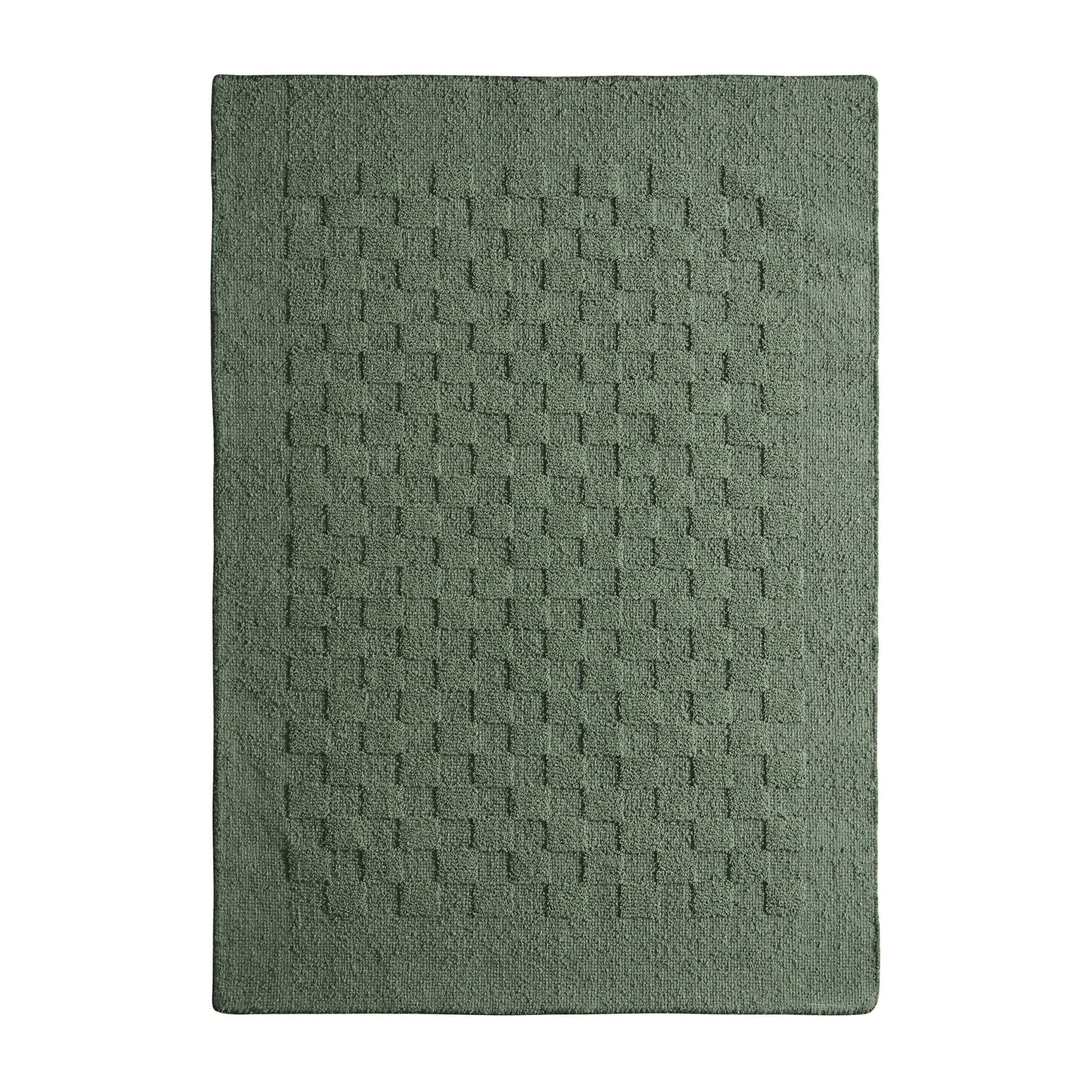 Hand Woven Wool Checkerboard Rug - Forest Green - DUSK