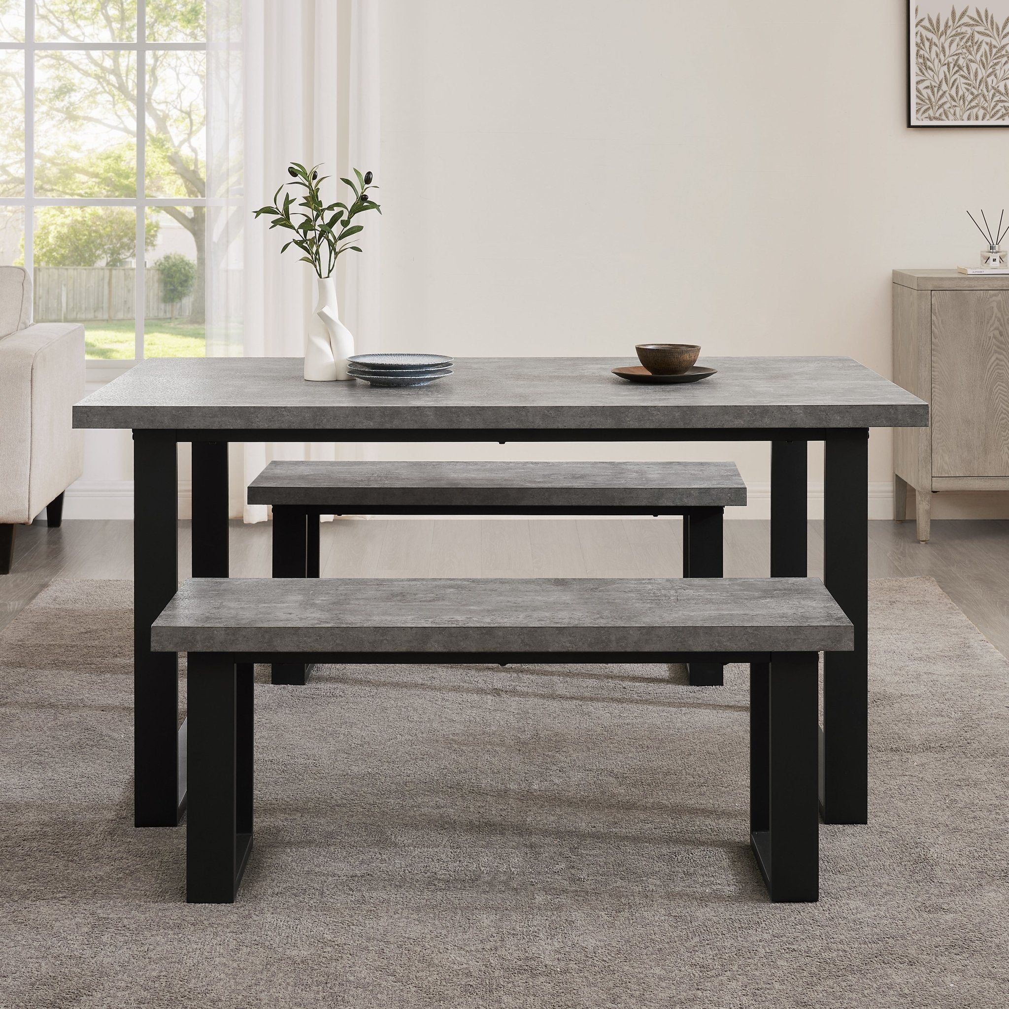 Harper 4 - 6 Seater Dining Table - Stone/Black - DUSK