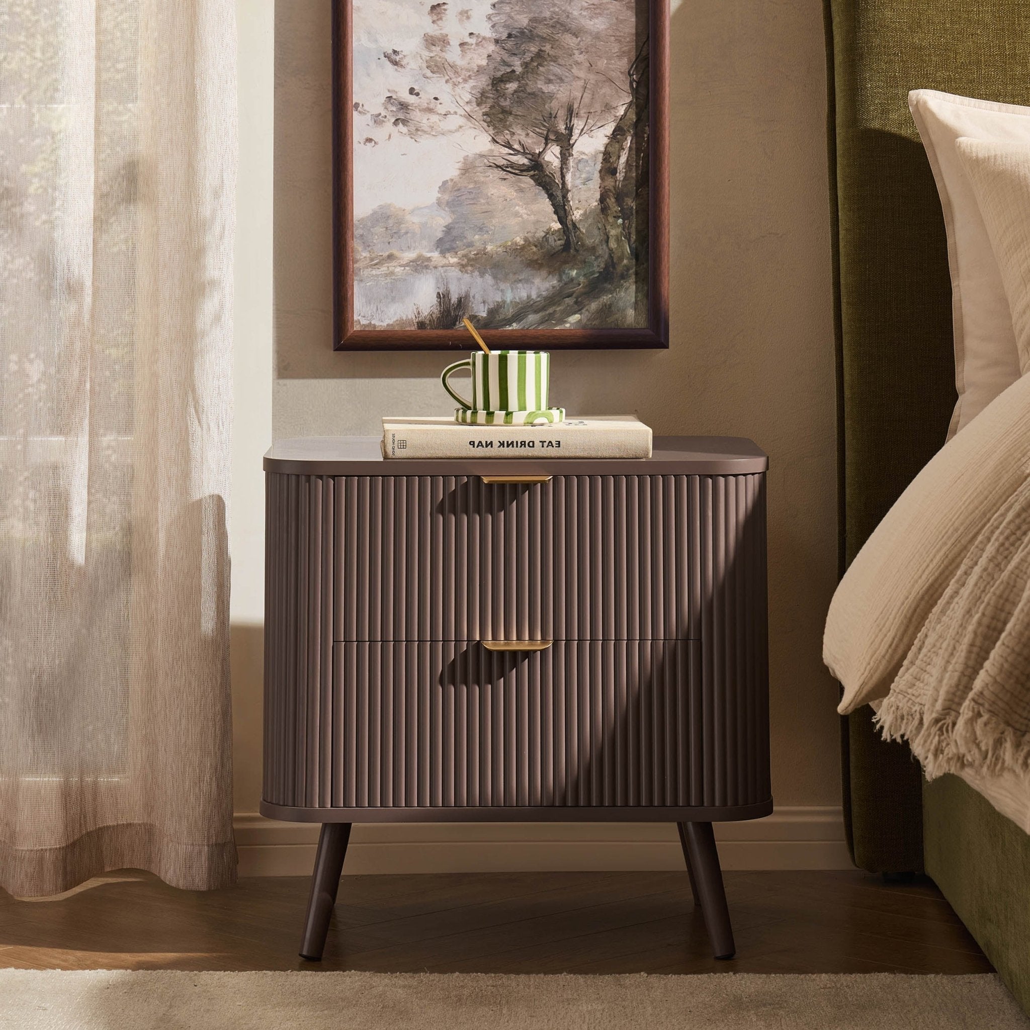 Hattie 2 Drawer Bedside Table - Mocha - DUSK