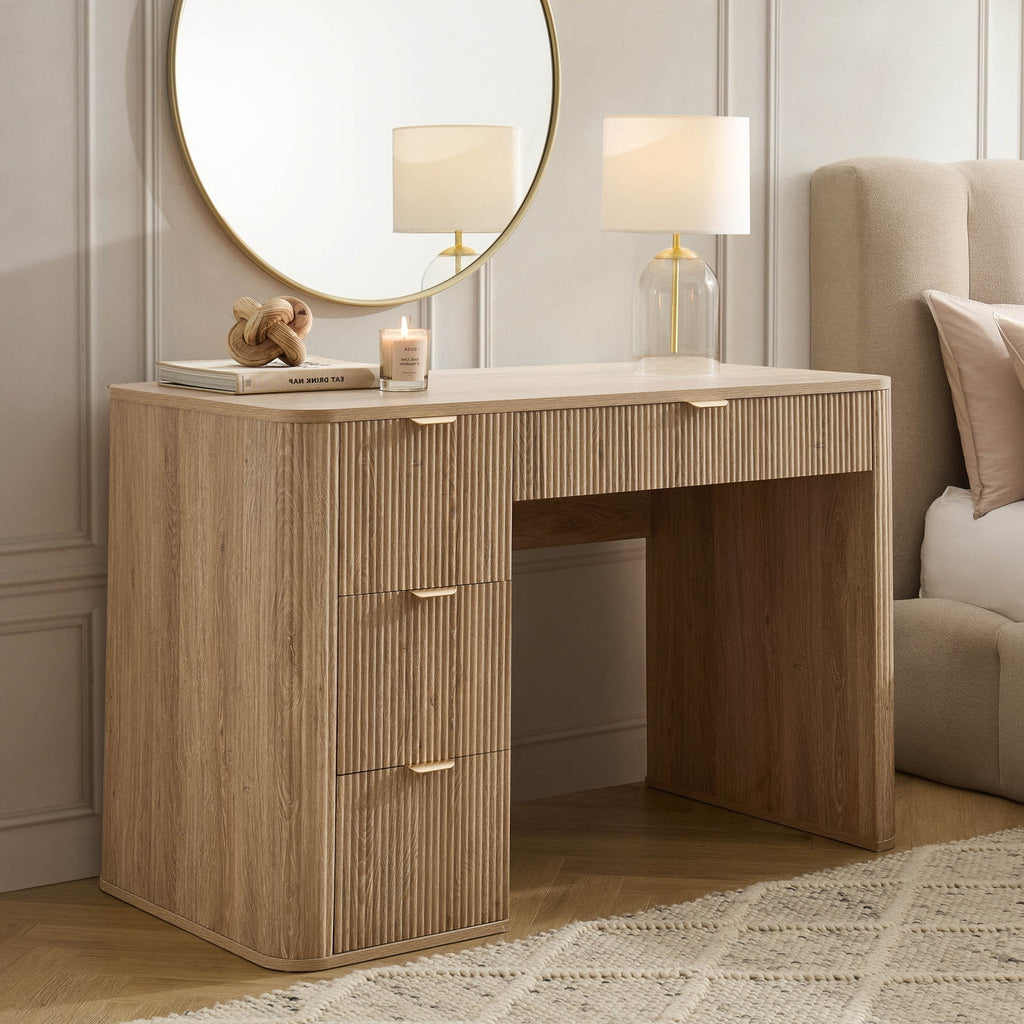 Hattie Large Dressing Table with Drawers - Light Wood - DUSK