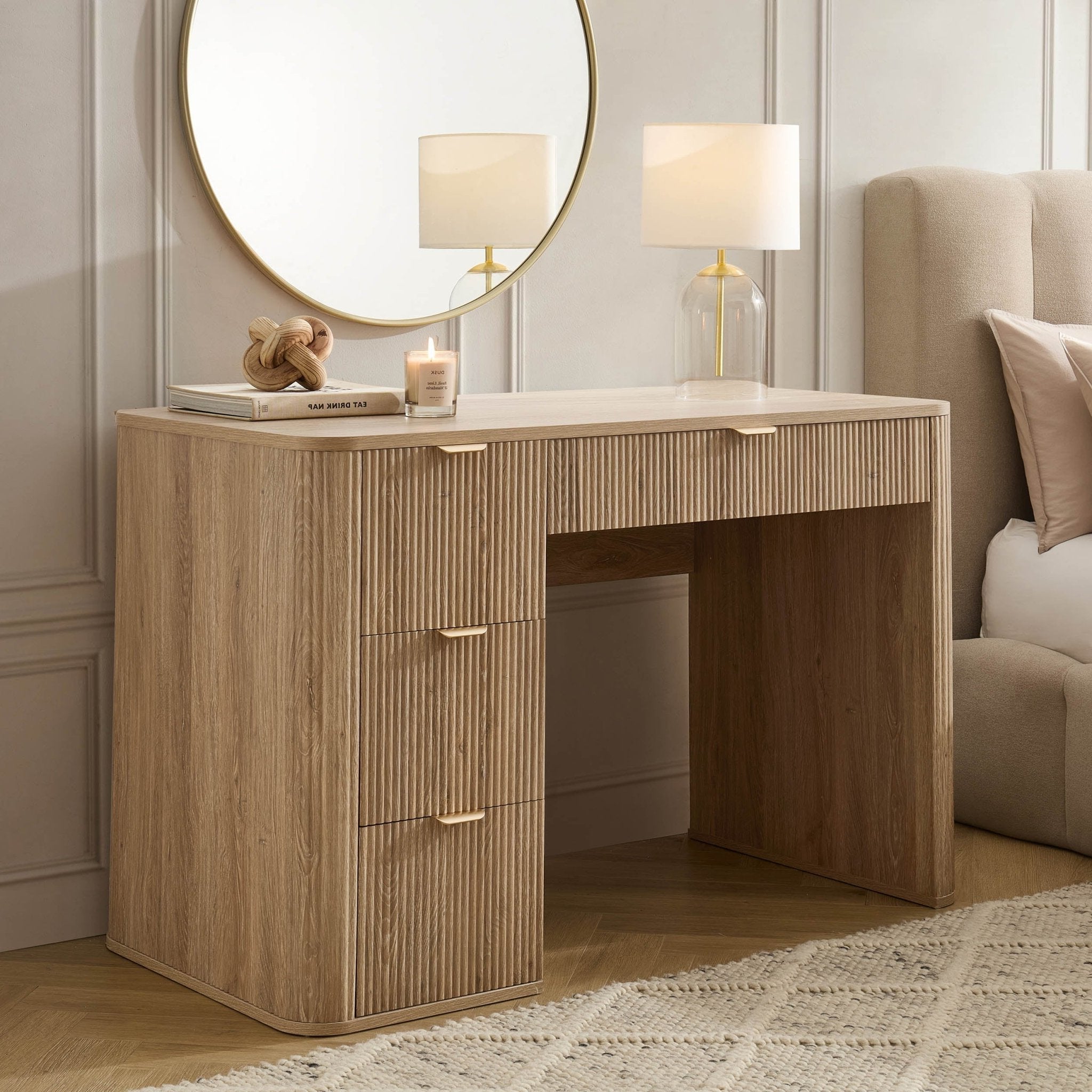 Hattie Large Dressing Table with Drawers - Light Wood - DUSK