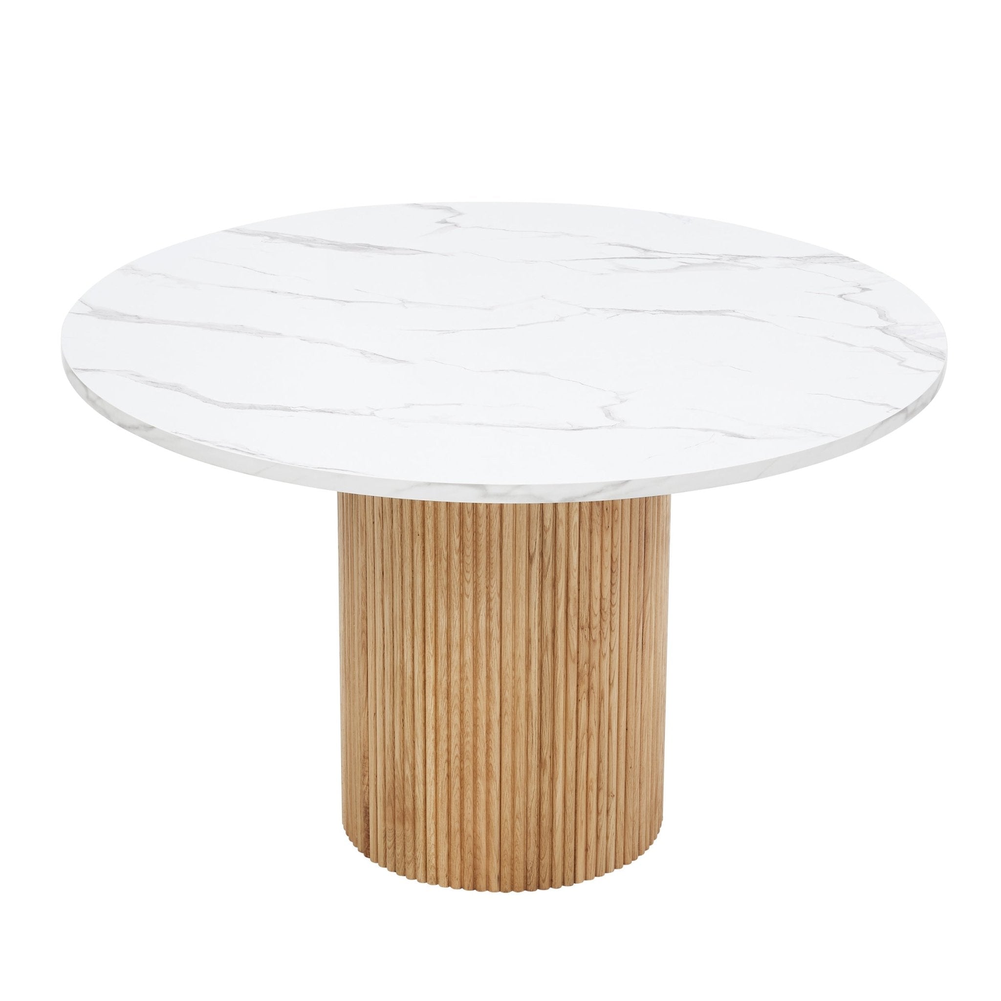 Hattie Panel Round 4 - 6 Seater Dining Table - Natural/Marble - DUSK