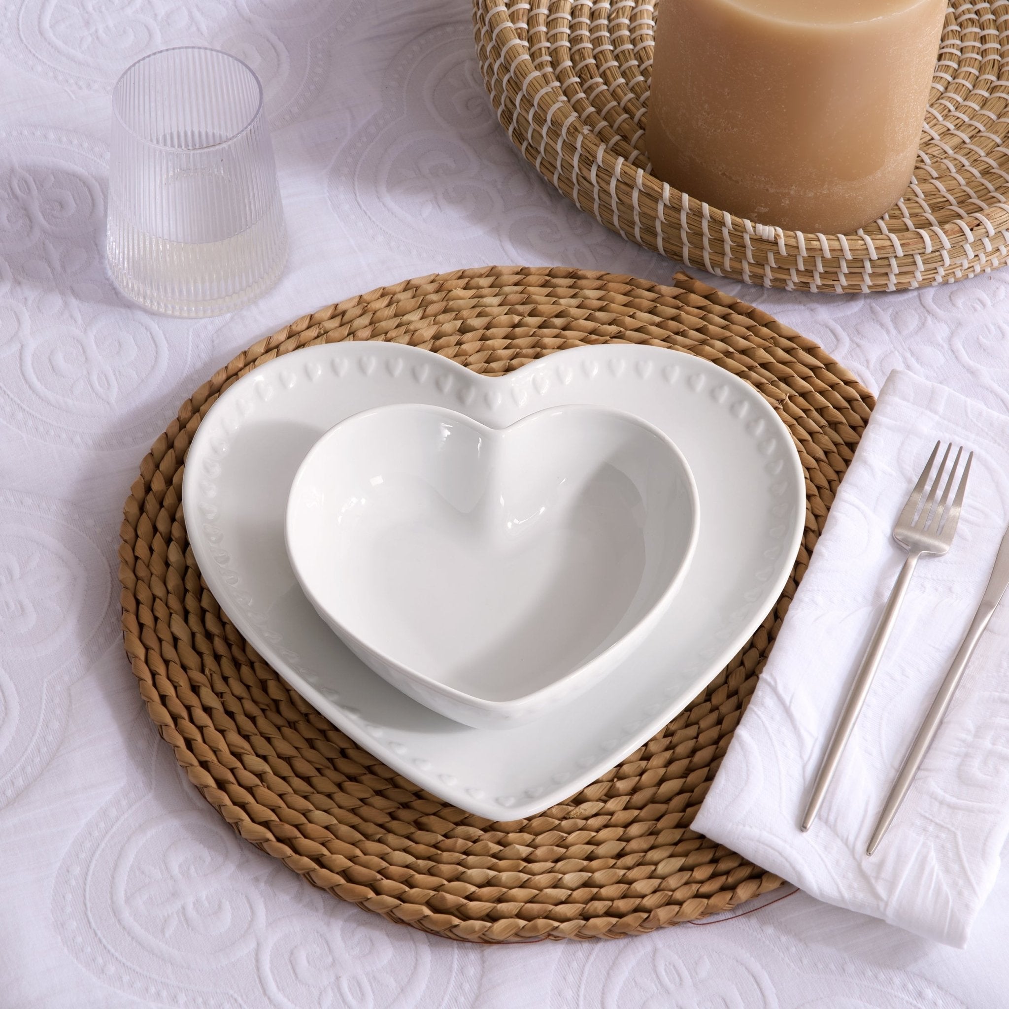 Heart Shaped Set of 4 Dinner Plates - White - DUSK