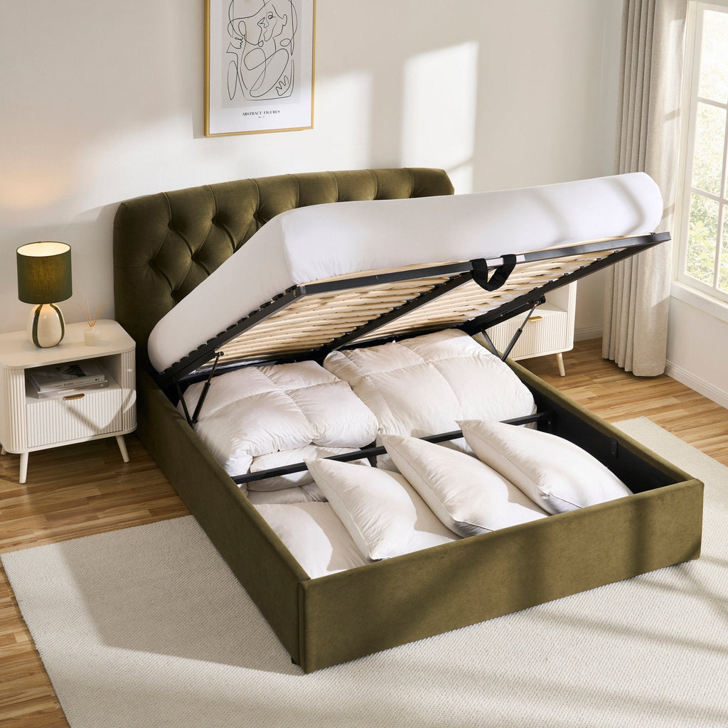 Hebden Ottoman Storage Bed - Olive - DUSK