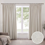 Herringbone Thermal Blackout Pencil Pleat Curtains - Off White - DUSK
