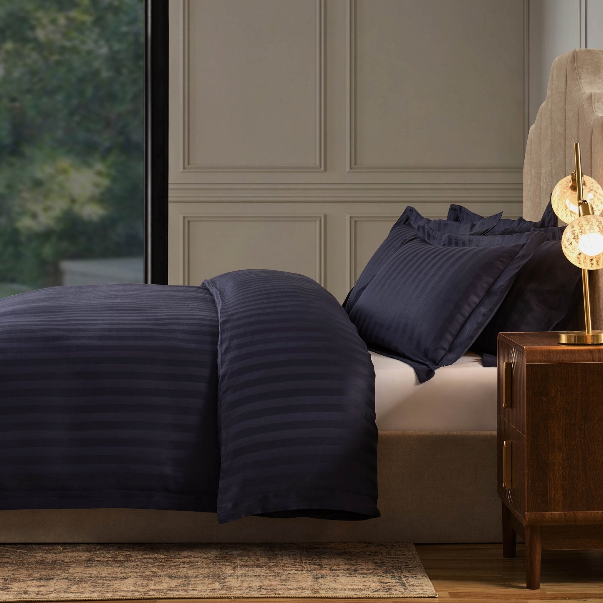 Hotel Satin Stripe 200 Thread Count Duvet Cover - Navy - DUSK